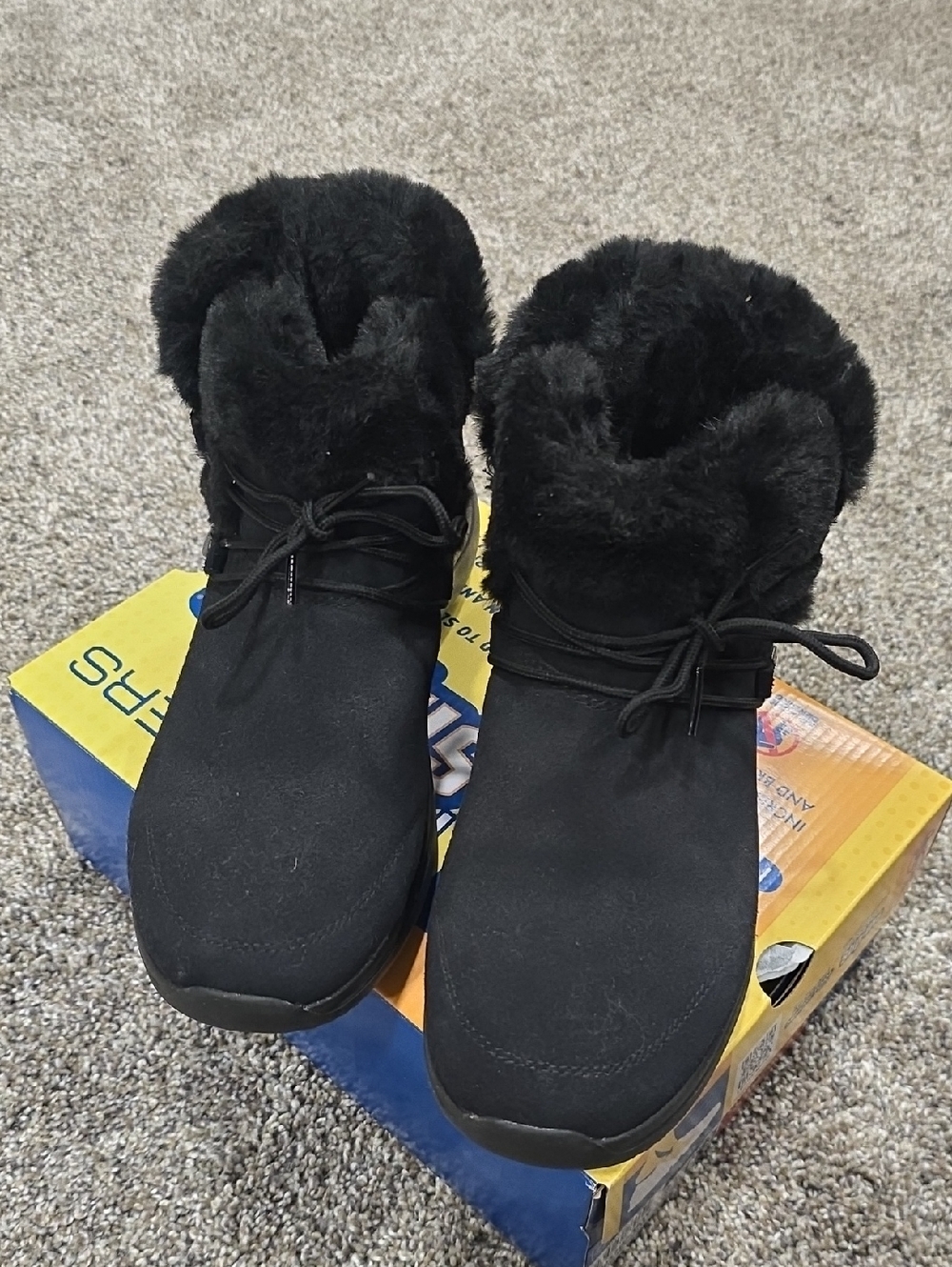SKECHERS Black Faux Fur Ankle Boots